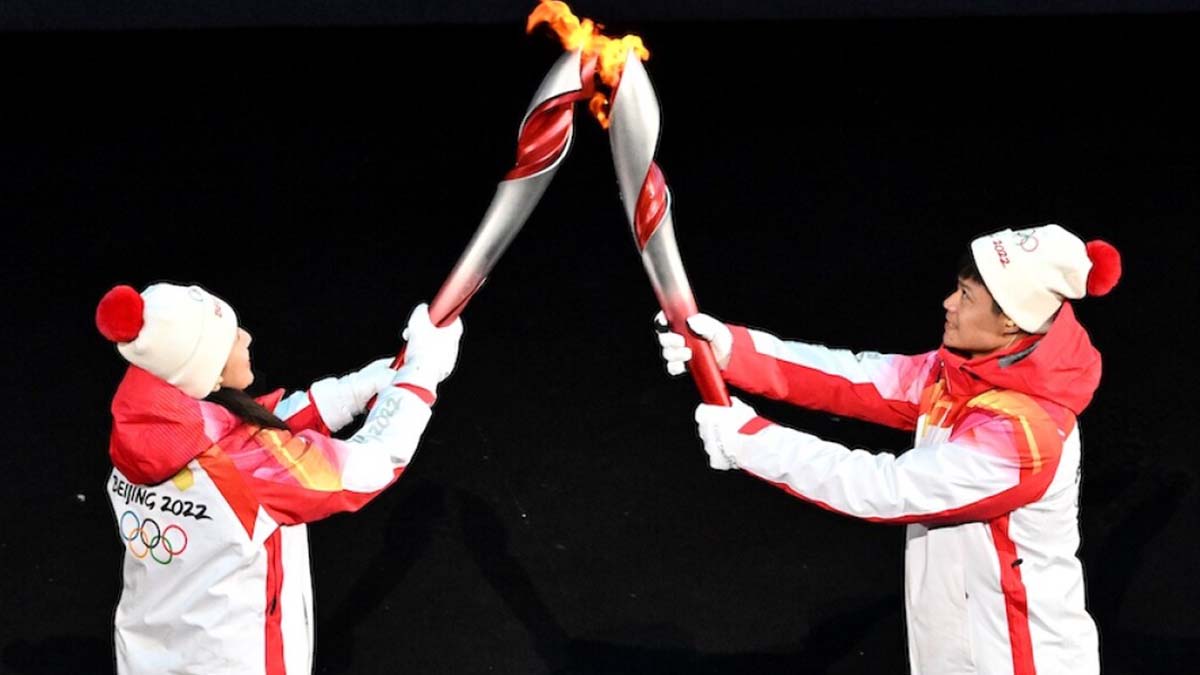 Uyghur Lights Torch at Beijing Olympics