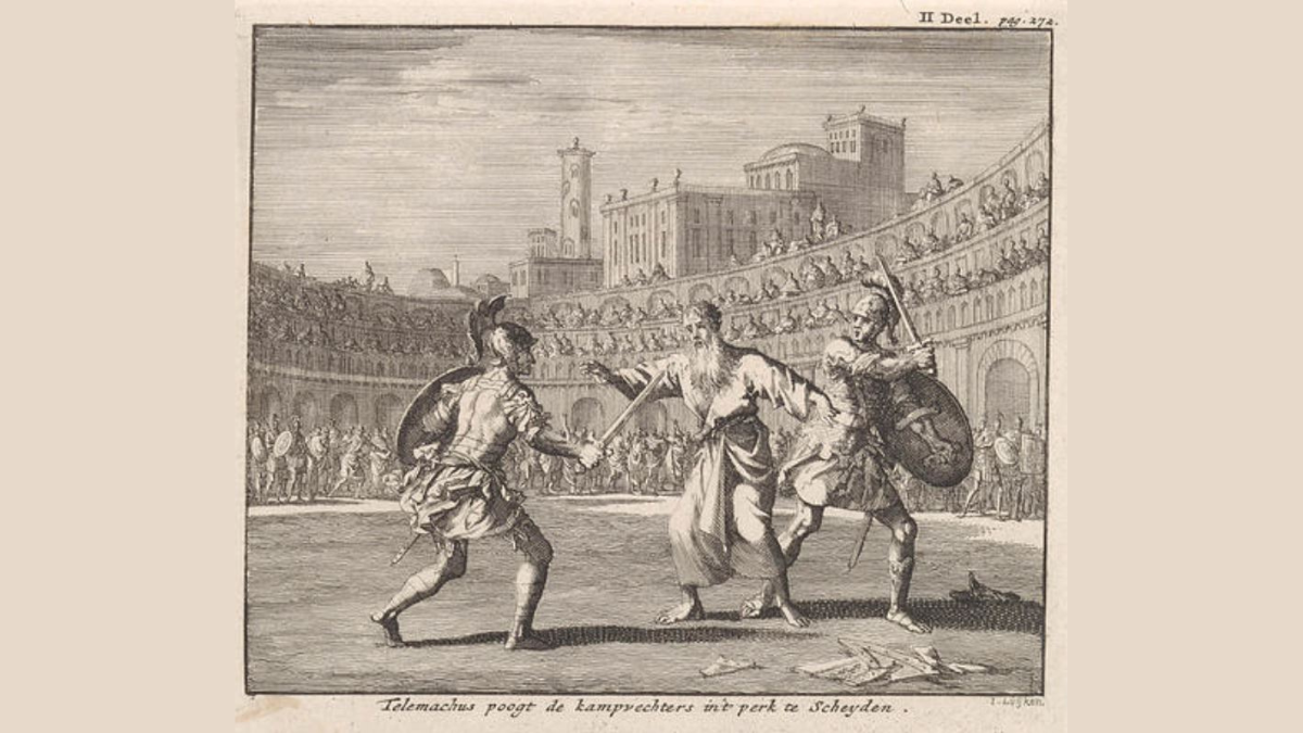 On January 1, 404, a monk from the eastern provinces of the Roman Empire attended a gladiatorial match in Rome. But, instead of watching the games, Telemachus leapt into the arena in an attempt to separate the combatants.